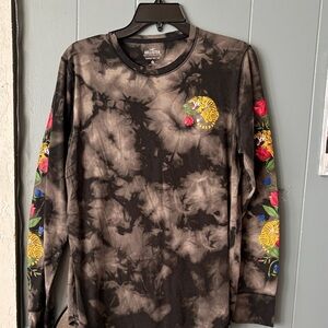 Hollister Black and Gray Tie-Dye Long Sleeve with Embroidery
